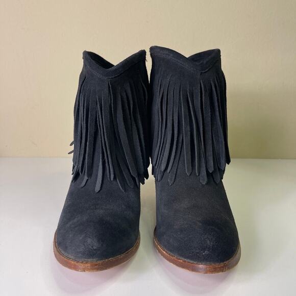 Frye Ilana Fringe Short Ankle Booties Women's 10 B Black Leather Western Pull on - Picture 3 of 15